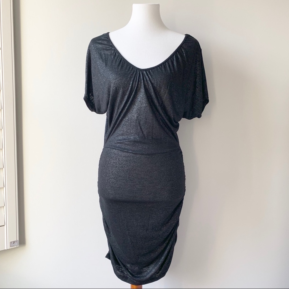 Express Black & Sliver V-Neck Fitted Dress